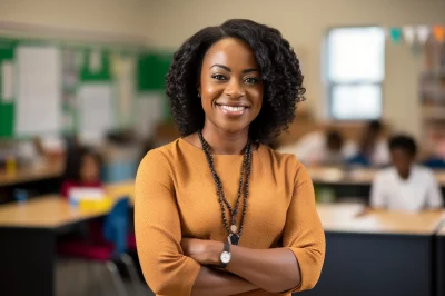generative ai photography of successful beautiful school teacher in classroom